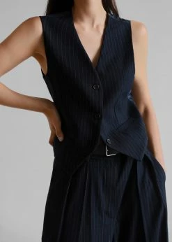 The Frankie Shop Tansy Tailored Vest - Navy Pinstripe CLOTHING
