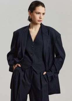 The Frankie Shop Tansy Tailored Vest - Navy Pinstripe CLOTHING