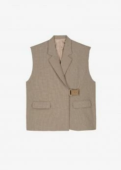 The Frankie Shop CLOTHING Tapiro Belted Vest - Beige Melange