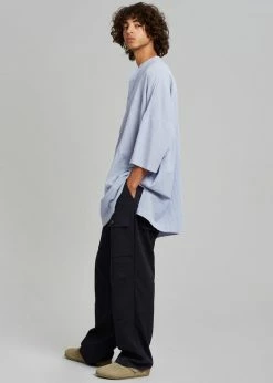 The Frankie Shop Teo Oversized Collarless Shirt - Light Blue