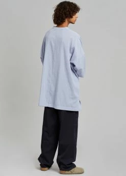 The Frankie Shop Teo Oversized Collarless Shirt - Light Blue