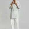 The Frankie Shop Men Teo Oversized Collarless Shirt - Light Celadon