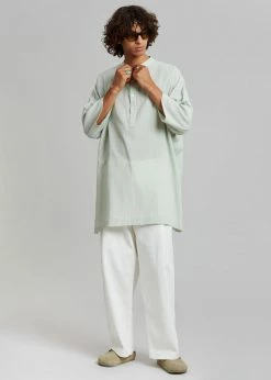 The Frankie Shop Men Teo Oversized Collarless Shirt - Light Celadon