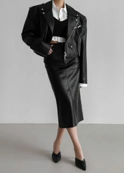 The Frankie Shop CLOTHING Tidus Cropped Biker Jacket - Black