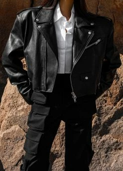 The Frankie Shop CLOTHING Tidus Cropped Biker Jacket - Black