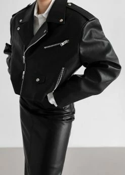 The Frankie Shop CLOTHING Tidus Cropped Biker Jacket - Black