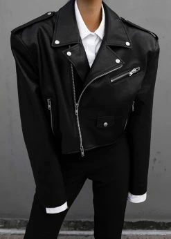 The Frankie Shop CLOTHING Tidus Cropped Biker Jacket - Black