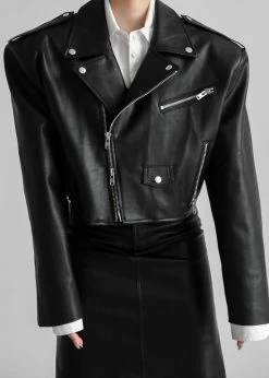 The Frankie Shop CLOTHING Tidus Cropped Biker Jacket - Black