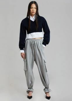 The Frankie Shop Titou Cropped Sweater - Navy CLOTHING