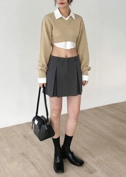 The Frankie Shop CLOTHING Titou Cropped Sweater - Taupe