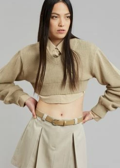 The Frankie Shop CLOTHING Titou Cropped Sweater - Taupe