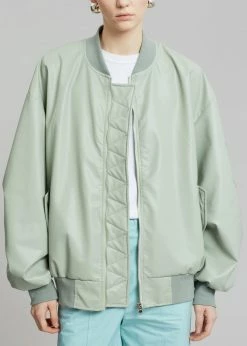 The Frankie Shop Tyler Faux Leather Bomber - Sage CLOTHING
