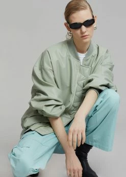 The Frankie Shop Tyler Faux Leather Bomber - Sage CLOTHING