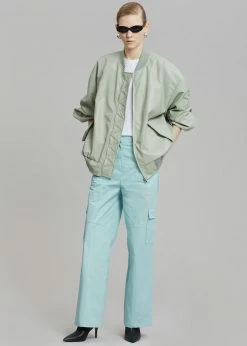 The Frankie Shop Tyler Faux Leather Bomber - Sage CLOTHING