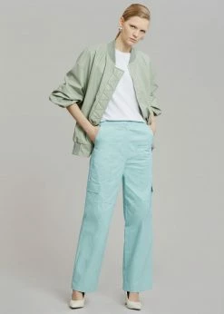 The Frankie Shop Tyler Faux Leather Bomber - Sage CLOTHING