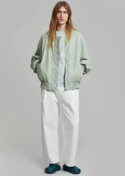 The Frankie Shop Tyler Faux Leather Bomber - Sage CLOTHING