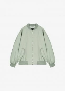 The Frankie Shop Tyler Faux Leather Bomber - Sage CLOTHING