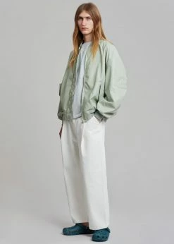 The Frankie Shop Tyler Faux Leather Bomber - Sage CLOTHING