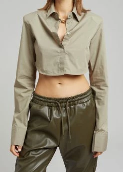The Frankie Shop Uma Cropped Shirt - Olive
