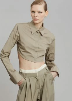 The Frankie Shop Uma Cropped Shirt - Olive