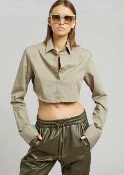 The Frankie Shop Uma Cropped Shirt - Olive
