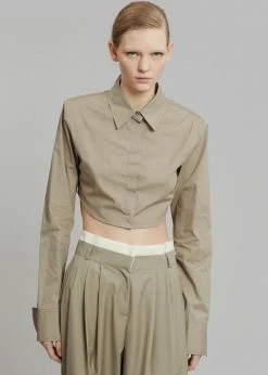 The Frankie Shop Uma Cropped Shirt - Olive