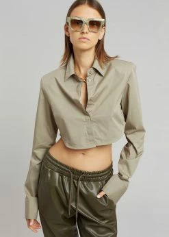 The Frankie Shop Uma Cropped Shirt - Olive