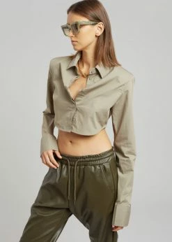 The Frankie Shop Uma Cropped Shirt - Olive