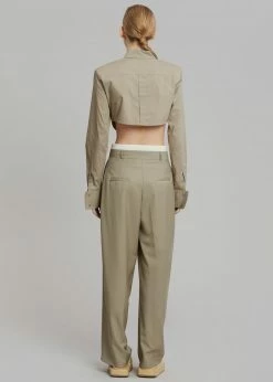 The Frankie Shop Uma Cropped Shirt - Olive