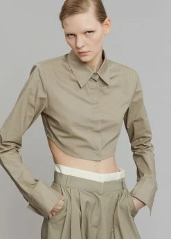 The Frankie Shop Uma Cropped Shirt - Olive
