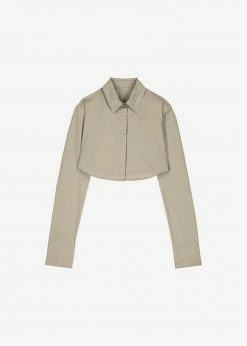The Frankie Shop Uma Cropped Shirt - Olive