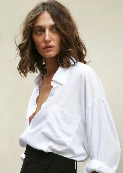 The Frankie Shop Hanna Silky Oversized Blouse - White CLOTHING