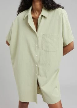 The Frankie Shop Yvonne Boxy Shirt Dress - Sage