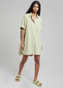 The Frankie Shop Yvonne Boxy Shirt Dress - Sage