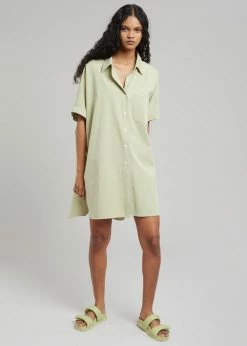 The Frankie Shop Yvonne Boxy Shirt Dress - Sage