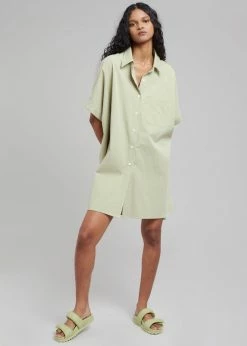 The Frankie Shop Yvonne Boxy Shirt Dress - Sage