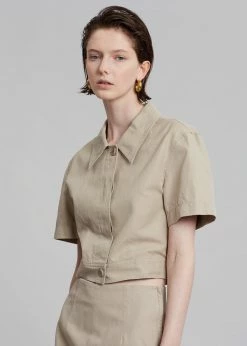 Blossom Zoey Cropped Shirt Jacket - Beige Vacation Edit
